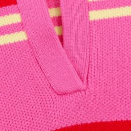 2026 Pink Red Striped Polo Knit Pullover - Women's Turn Down Collar Long Sleeve Loose Top, Spring Autumn Casual Wear for Daily