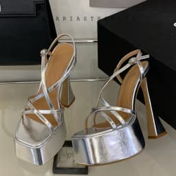 New Fashion Crystal Buckle Ankle Strap Platform Sandals Women Square Head White 16cm High Heels Wedding Banquet Shoes Size 40