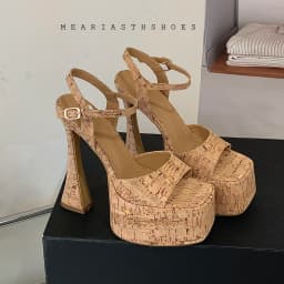 New Fashion Crystal Buckle Ankle Strap Platform Sandals Women Square Head White 16cm High Heels Wedding Banquet Shoes Size 40
