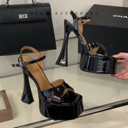 New Fashion Crystal Buckle Ankle Strap Platform Sandals Women Square Head White 16cm High Heels Wedding Banquet Shoes Size 40