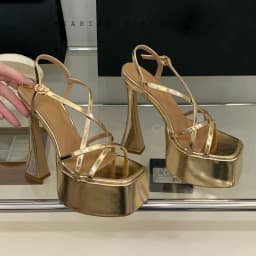 New Fashion Crystal Buckle Ankle Strap Platform Sandals Women Square Head White 16cm High Heels Wedding Banquet Shoes Size 40