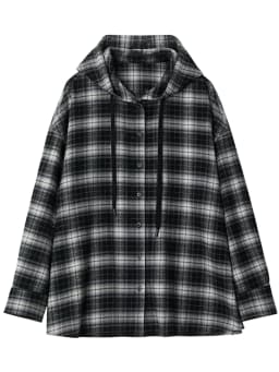 CHIC VEN Korean Women Shirt New Cotton Brushed Hooded Plaid Blouses Long Sleeved Oversize Female Coat Autumn Winter 2025