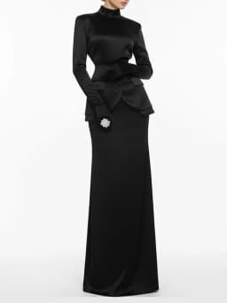 TWOTWINSTYLE Solid Slimming Two Piece Sets for Women Stand Neck Long Sleeves Tunic Top High Waist Skirt Elegant Set Female New