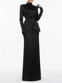 TWOTWINSTYLE Solid Slimming Two Piece Sets for Women Stand Neck Long Sleeves Tunic Top High Waist Skirt Elegant Set Female New