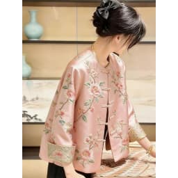 High Quality Print Coat Premium Sense New coat Women's Spring Autumn Jacket 2026 New Popular Retro Tang Top Pink Jacket