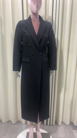 Lautaro Spring Autumn Long Black Fitted Blazer Coat for Women Double Breasted Elegant Luxury Chic European Fashion Overcoat 2025