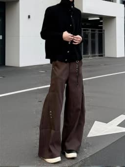 Y2k Streetwear Brown Baggy Pants Men Button Wide Leg Suit Pants Cleanfit Straight Long Curved Trouser Loose Casual