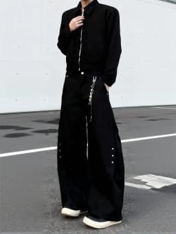 Y2k Streetwear Brown Baggy Pants Men Button Wide Leg Suit Pants Cleanfit Straight Long Curved Trouser Loose Casual