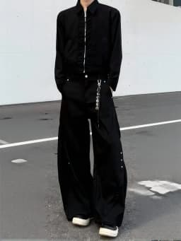 Y2k Streetwear Brown Baggy Pants Men Button Wide Leg Suit Pants Cleanfit Straight Long Curved Trouser Loose Casual
