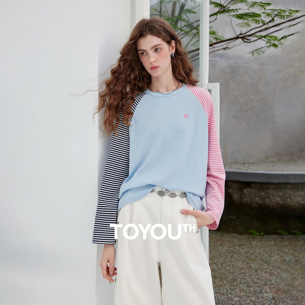 TOYOUTH Women's Long Sleeve T Shirt 2026 Autumn New EcoCosy Colorblock Raglan Stripe Sweet Cool Preppy Sporty Casual Tops