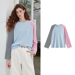 TOYOUTH Women's Long Sleeve T Shirt 2026 Autumn New EcoCosy Colorblock Raglan Stripe Sweet Cool Preppy Sporty Casual Tops
