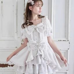 Japanese Style Lolita Dress Set Women Vintage Sweet Square Neck Lace Bow Short Sleeve Slim Party Dresses Ruffle Mini Cake Skirt