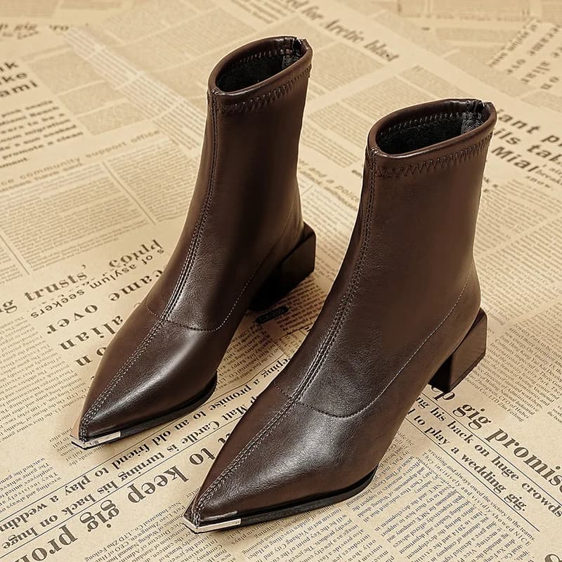 Autumn Winter Fashion Pointed Toe Ankle Boots Women Concise Thick Heels Shoes Street Style Party Short Botas Mujer
