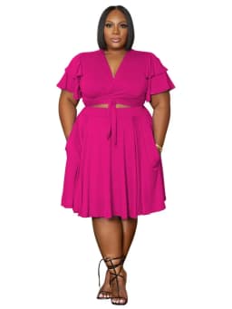 Wmstar 2 Two Piece Women Clothes V Neck Mini Skirts Sets with Pockets New in Summer Matching Outfits Wholesale Dropshipping