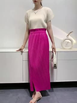 Miyake Summer New Fairy Version of The Pure Color Simple Bustier Skirt High Waisted Open Niche Design Sense