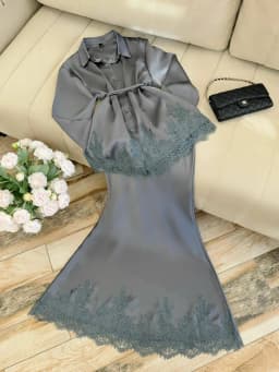 Women Two Piece Sets Skirt Set Turn Down Collar Lace Sexy Full Sleeve Tops Long Skirts High Waist Y2k Streetwear Elegant Work