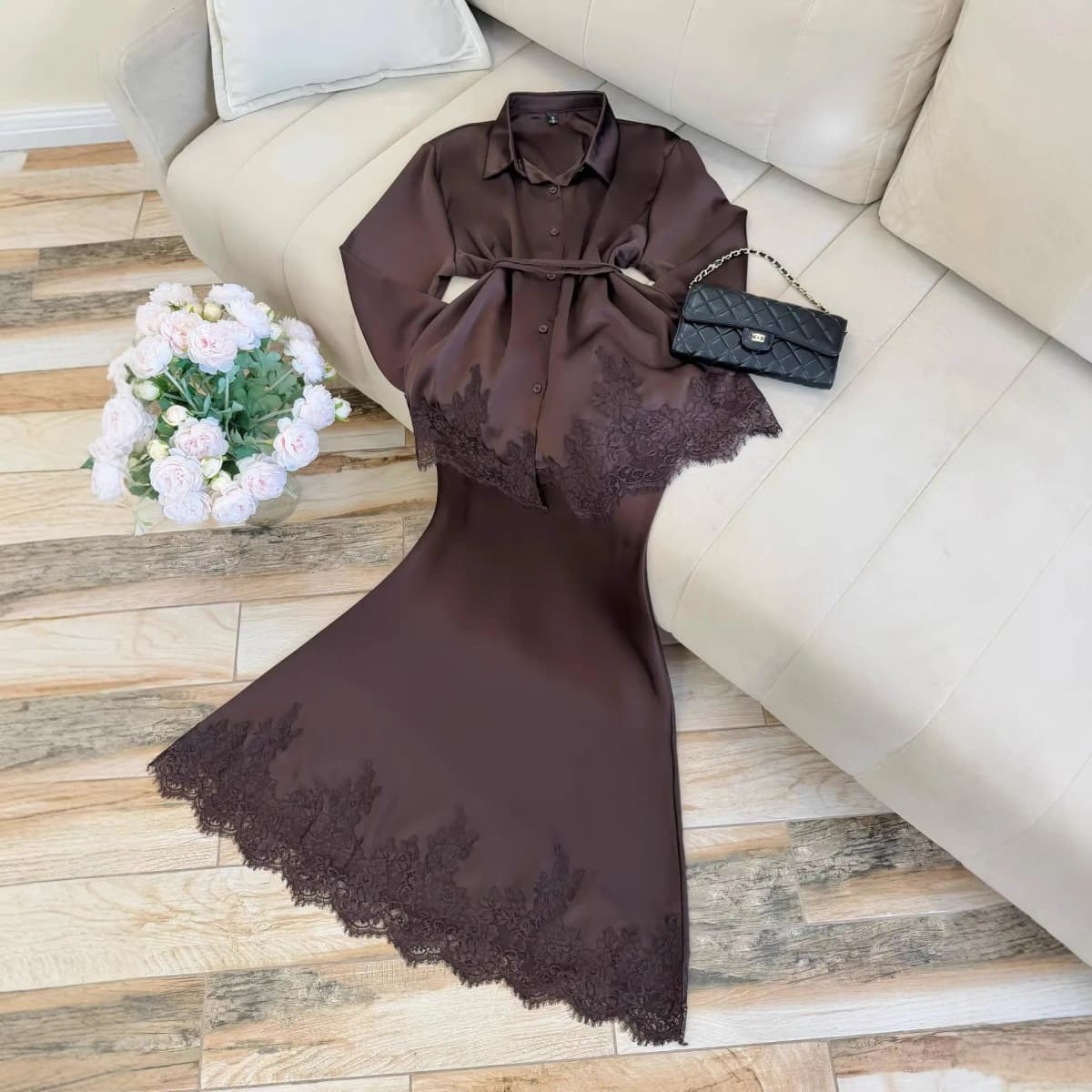 Women Two Piece Sets Skirt Set Turn Down Collar Lace Sexy Full Sleeve Tops Long Skirts High Waist Y2k Streetwear Elegant Work