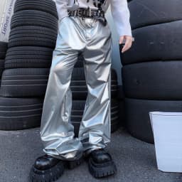 Shiny Black Red Silver Leather Pant Men Streetwear Fashion Hip Hop Punk Loose Casual Leather Pants Trousers Stage Clothes