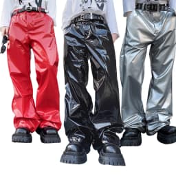 Shiny Black Red Silver Leather Pant Men Streetwear Fashion Hip Hop Punk Loose Casual Leather Pants Trousers Stage Clothes