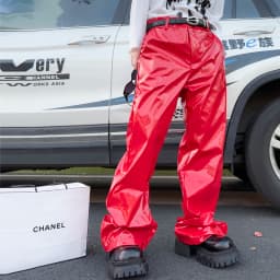 Shiny Black Red Silver Leather Pant Men Streetwear Fashion Hip Hop Punk Loose Casual Leather Pants Trousers Stage Clothes
