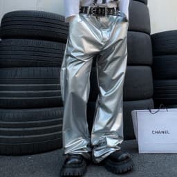 Shiny Black Red Silver Leather Pant Men Streetwear Fashion Hip Hop Punk Loose Casual Leather Pants Trousers Stage Clothes