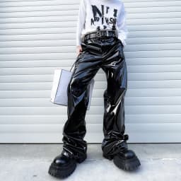 Shiny Black Red Silver Leather Pant Men Streetwear Fashion Hip Hop Punk Loose Casual Leather Pants Trousers Stage Clothes