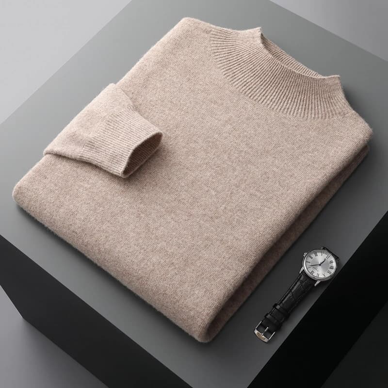 100% Pure Wool Cashmere Sweater Men's Half Turtleneck Pullover Casual Fashion Thickening Top Knitting Sweater
