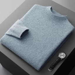 100% Pure Wool Cashmere Sweater Men's Half Turtleneck Pullover Casual Fashion Thickening Top Knitting Sweater