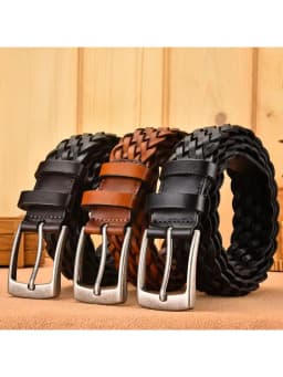 Men Real Cowhide Belt Woven Casual Buckle Layer Hollow Hand Woven Fashion Couple Personalized Student Luxury Jeans New Design