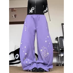 ZHIZOU Women's Purple Star Pants Harajuku Baggy Sweatpants 2000s Y2k Vintage Streetwear Japanese 2000s Trousers Spring Clothes