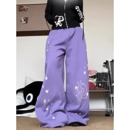 ZHIZOU Women's Purple Star Pants Harajuku Baggy Sweatpants 2000s Y2k Vintage Streetwear Japanese 2000s Trousers Spring Clothes