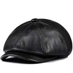Spring New Genuine Leather Hat Cap Cowhide Beret Warm  Cotton Men Padding Brand Brown/Black Duck Hat