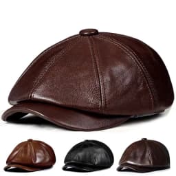 Spring New Genuine Leather Hat Cap Cowhide Beret Warm  Cotton Men Padding Brand Brown/Black Duck Hat