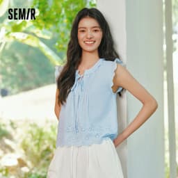 Semir Women Shirt Cotton Embroidered Bow Short Length Ruffle Lace Sweet Stylish 2026 Summer Casual Fashion Versatile Top