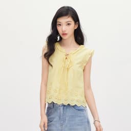 Semir Women Shirt Cotton Embroidered Bow Short Length Ruffle Lace Sweet Stylish 2026 Summer Casual Fashion Versatile Top