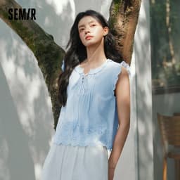 Semir Women Shirt Cotton Embroidered Bow Short Length Ruffle Lace Sweet Stylish 2026 Summer Casual Fashion Versatile Top