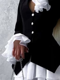Elegant Button Slim Party Dress Fashion Contrast Color Long Sleeve A-line Dress Temperament Lady V-neck High Waist Pleated Dress