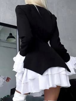 Elegant Button Slim Party Dress Fashion Contrast Color Long Sleeve A-line Dress Temperament Lady V-neck High Waist Pleated Dress