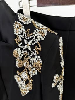 HIGH STREET Newest 2026 Designer Suit Women Beaded Diamonds Stand Collar Single Button Blazer Wide-leg Pants Set 2PCS
