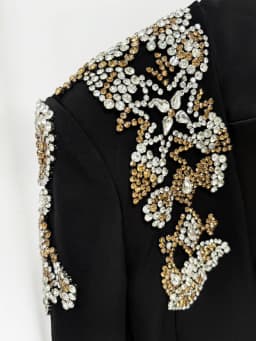 HIGH STREET Newest 2026 Designer Suit Women Beaded Diamonds Stand Collar Single Button Blazer Wide-leg Pants Set 2PCS