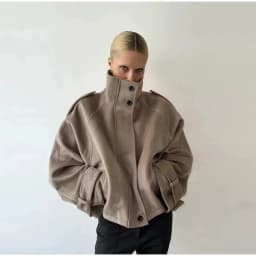 New Stand Collar Women's Coat Full Sleeve Single Breasted Pockets Loose Female Jacket 2026 Autumn Fashion Commute Lady Outwear
