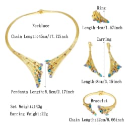 Dubai Gold Plated Woman Jewelry Set Women's Luxury Blue Stone Necklace Bracelet Ring Set Jewelry Sets Wedding Party