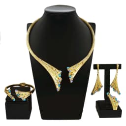 Dubai Gold Plated Woman Jewelry Set Women's Luxury Blue Stone Necklace Bracelet Ring Set Jewelry Sets Wedding Party