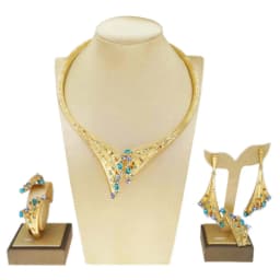 Dubai Gold Plated Woman Jewelry Set Women's Luxury Blue Stone Necklace Bracelet Ring Set Jewelry Sets Wedding Party