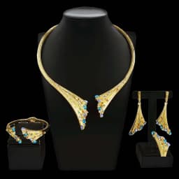 Dubai Gold Plated Woman Jewelry Set Women's Luxury Blue Stone Necklace Bracelet Ring Set Jewelry Sets Wedding Party