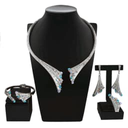 Dubai Gold Plated Woman Jewelry Set Women's Luxury Blue Stone Necklace Bracelet Ring Set Jewelry Sets Wedding Party