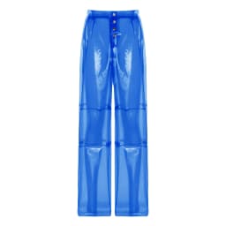 Women Pvc Pants Button Waist Back Pockets Wide Leg Straight-leg Trousers Cover Up See Through Bottoms for Party Dancing Prom