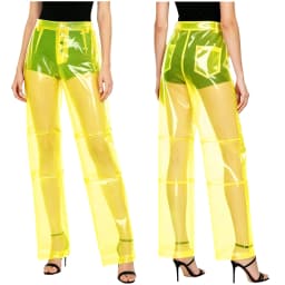 Women Pvc Pants Button Waist Back Pockets Wide Leg Straight-leg Trousers Cover Up See Through Bottoms for Party Dancing Prom