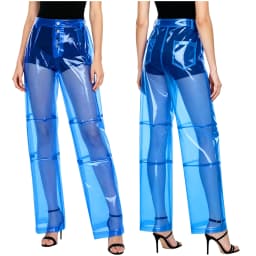 Women Pvc Pants Button Waist Back Pockets Wide Leg Straight-leg Trousers Cover Up See Through Bottoms for Party Dancing Prom