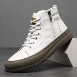 Bubuk Men's Spring and Autumn Style White Sneakers, New Trendy Versatile High-Top Sneakers, Summer Fashion Casual Men's Shoes, Breathable and Durable Sneakers